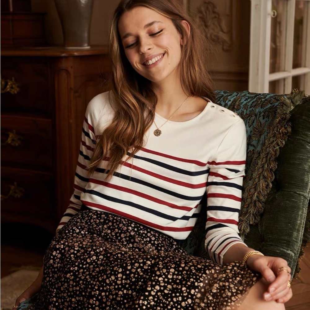 Sezane Striped Top in White, Red, and Blue